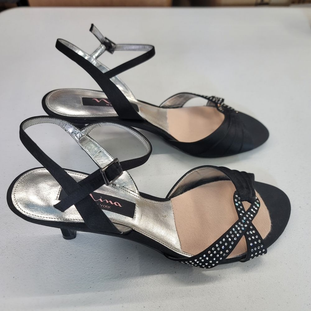 Nina Black Heels with faux diamond Accents